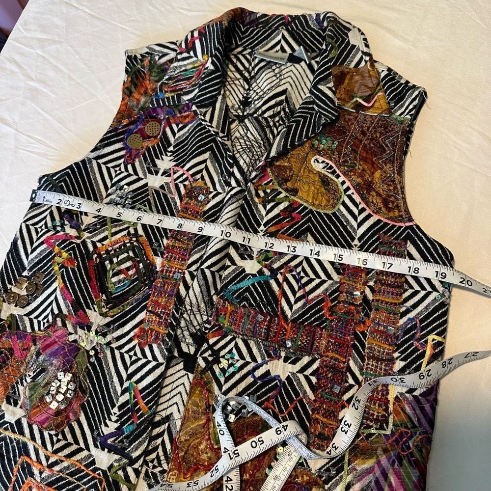 Vintage Chico’s Women’s Boho Artsy Mixed Media Vest Medium Retro 80s Inspo‎ - Picture 7 of 8